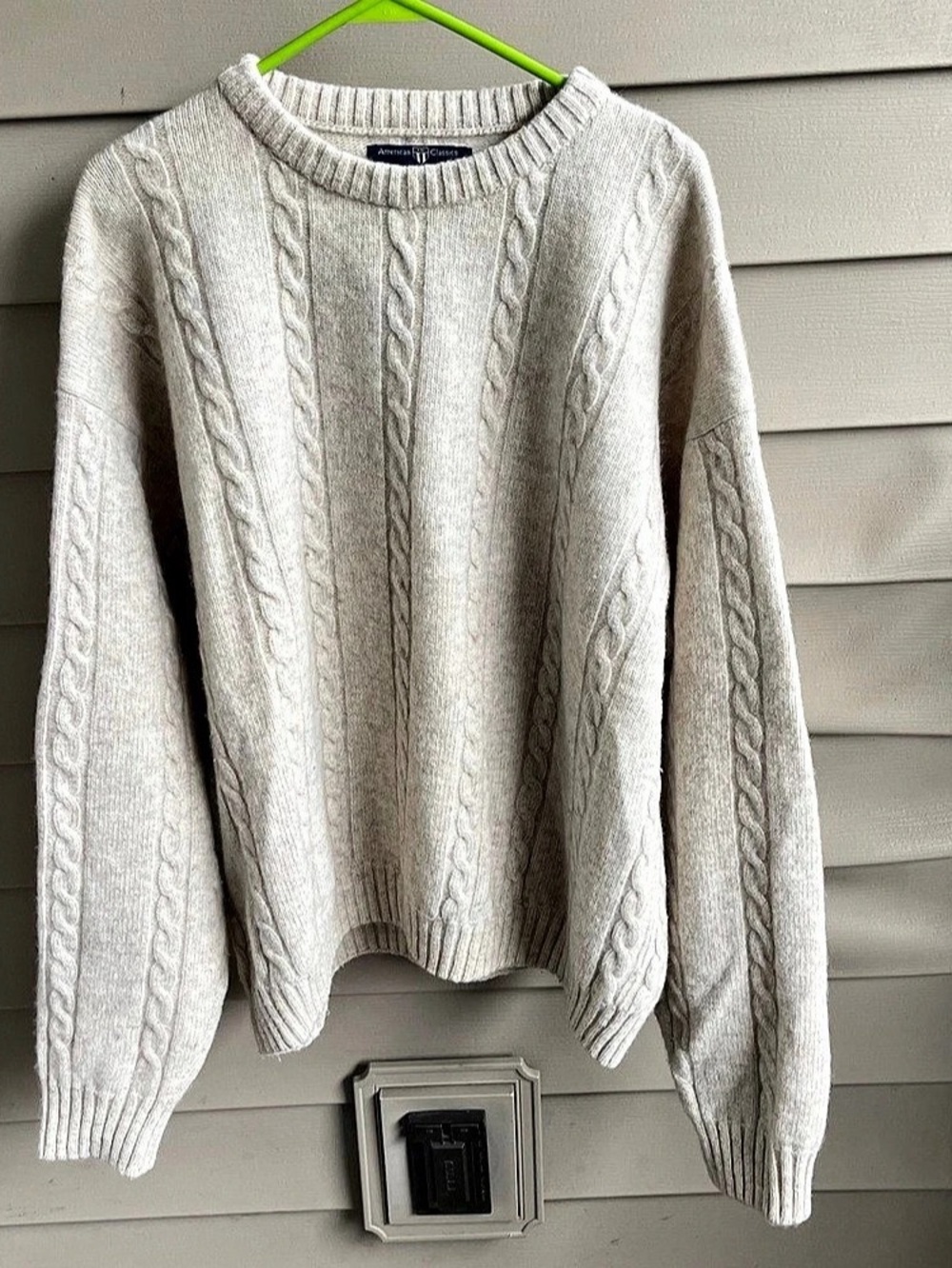 Lambs Wool Blend Sweater Mens XXL Ivory Chunky Thick Cable Knit Fisherman Cabin